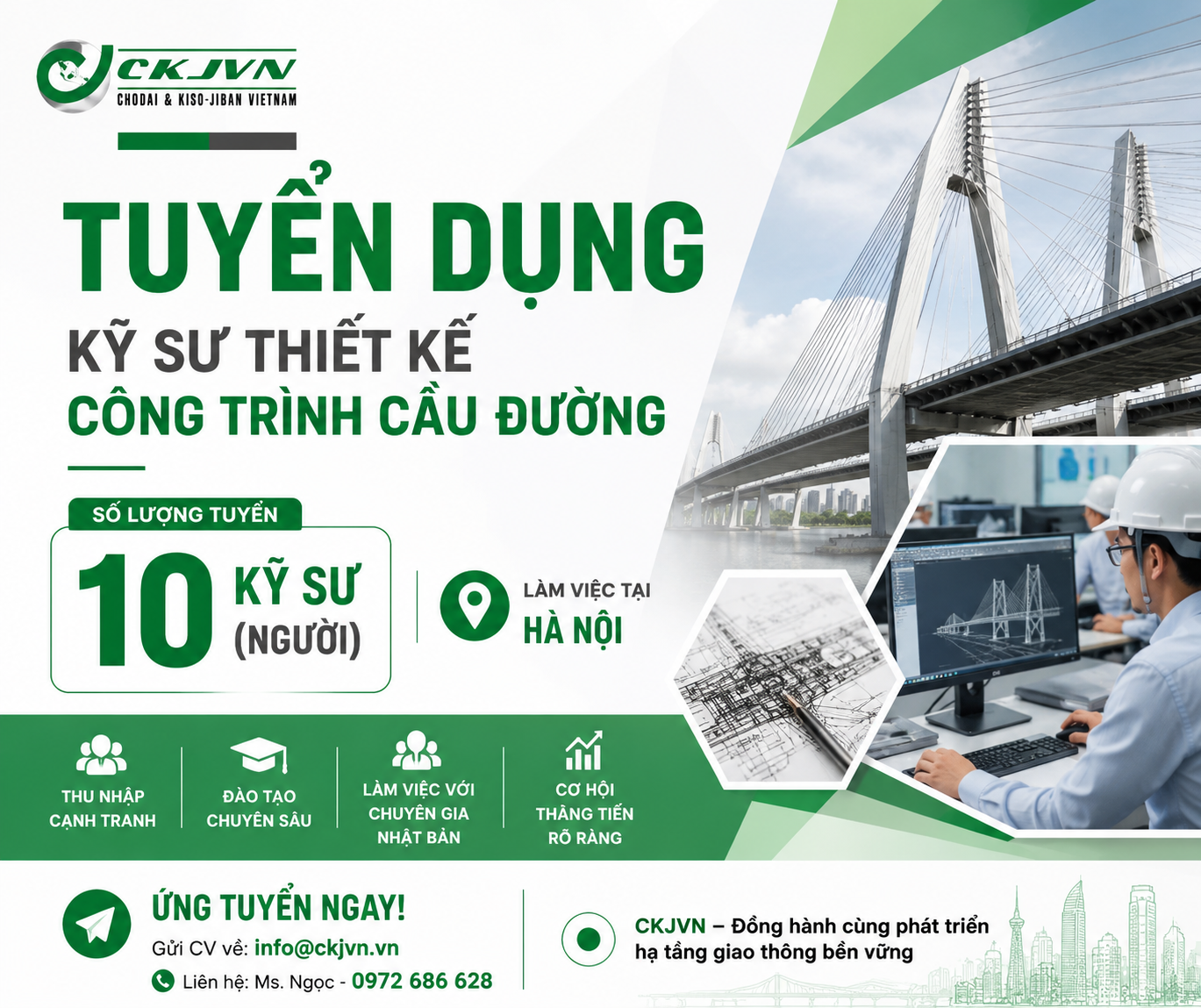 CHODAI & KISO-JIBAN VIỆT NAM CẦN TUYỂN VỊ TRÍ KỸ SƯ THIẾT KẾ CÔNG TRÌNH CẦU ĐƯỜNG